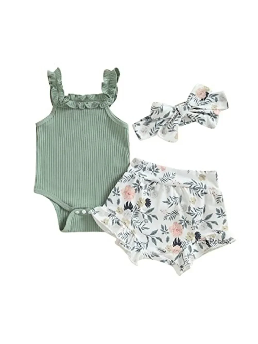 Newborn Baby Girl Summer Outfit Ruffle Sleeveless Ribbed Top Bloomers Shorts Set